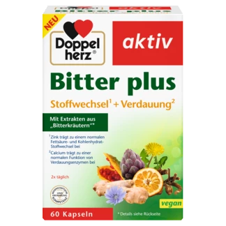 Abbildung der Produktverpackung Doppelherz aktiv Bitter plus Frontansicht